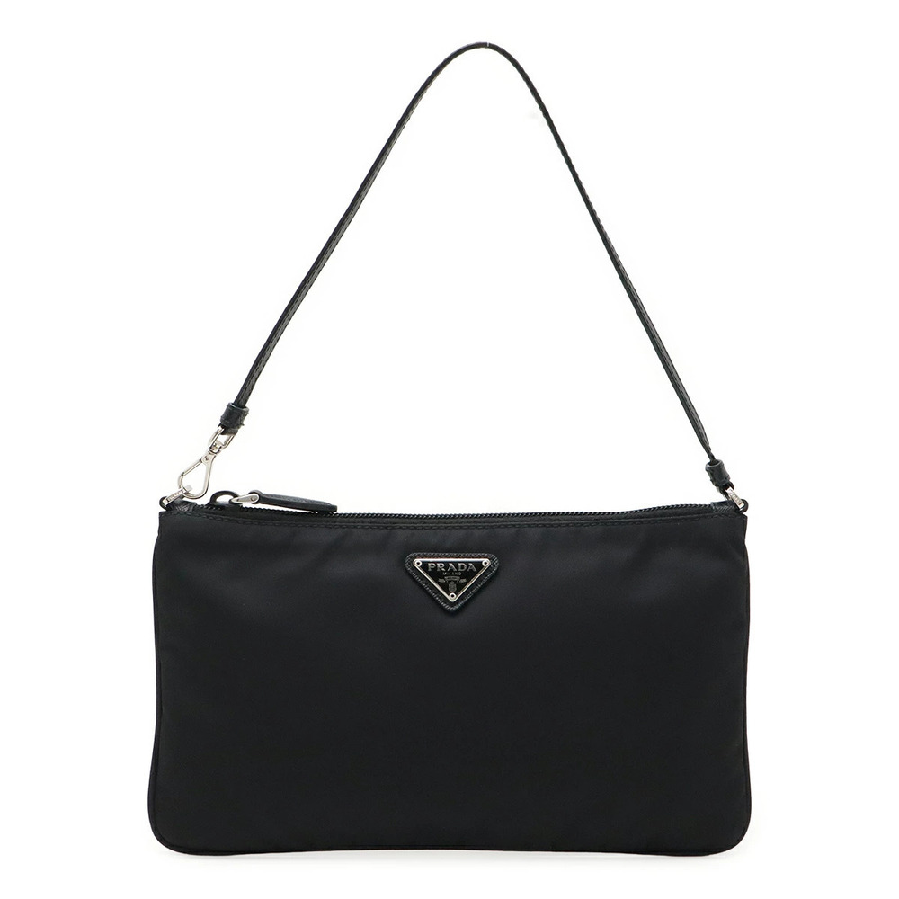 Prada Triangle Accessory Pouch Clutch Handbag Bag NERO Black